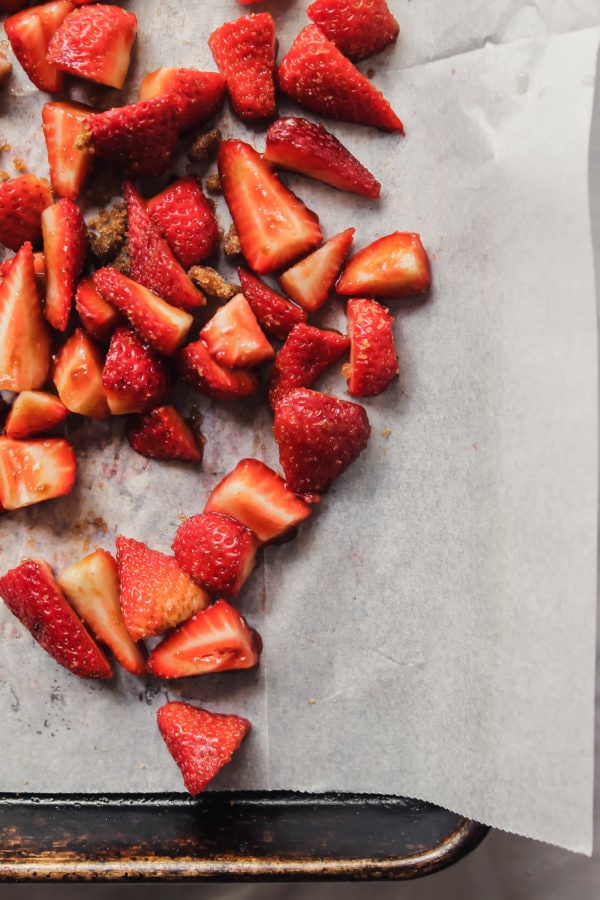 White Chocolate Mousse with Roasted Strawberries Valrhona