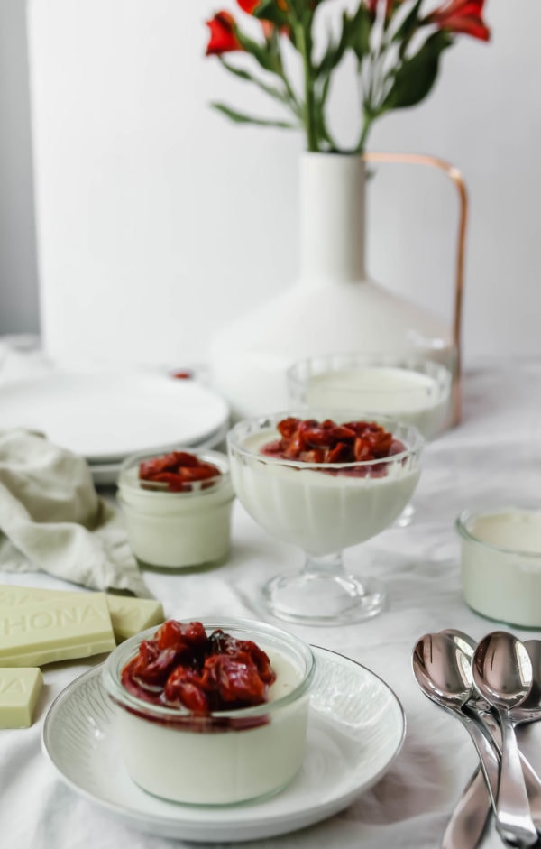 White Chocolate Mousse with Roasted Strawberries Valrhona